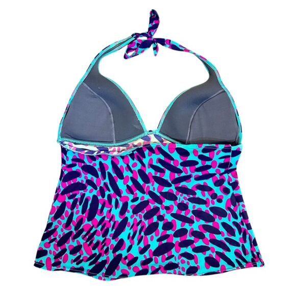 Victoria's Secret Teal Pink Abstract Animal Print Push-up Tankini Top Size L - Picture 2 of 11